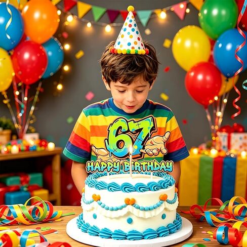 6 7 كعكة عيد ميلاد سعيد توبر، كتابات الشوارع 6 7 زينة كعكة عيد ميلاد للصبي، عدد ديكور الكعكة، لوازم حفلات عيد ميلاد سعيد، أخضر نيون أزرق in Kuwait