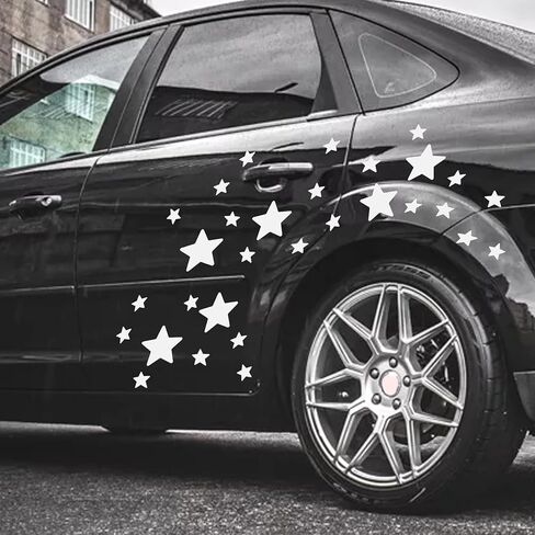 30pcs Star Vinyl Decal for Cars, High Intensity Reflective DIY Stickers for Window Bumper Mirror Laptop Decals Waterproof Night Safety Sign Car Stickers (White) in Saudi Arabia