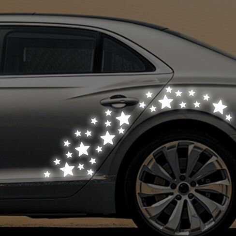 30pcs Star Vinyl Decal for Cars, High Intensity Reflective DIY Stickers for Window Bumper Mirror Laptop Decals Waterproof Night Safety Sign Car Stickers (White) in Saudi Arabia