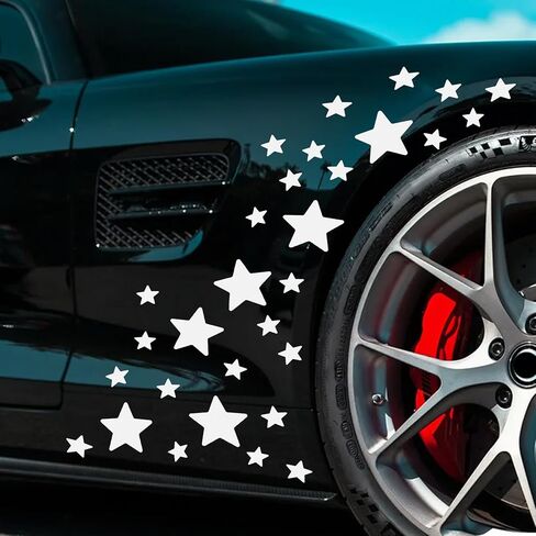 30pcs Star Vinyl Decal for Cars, High Intensity Reflective DIY Stickers for Window Bumper Mirror Laptop Decals Waterproof Night Safety Sign Car Stickers (White) in Saudi Arabia