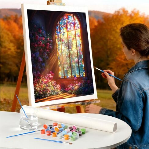 AUKVLZS Paint by Numbers, Stained Glass Window Catching Rainbow Light, Adult Crafts Adult Paint by Number Kits, Arts Crafts for Home Decor (No Frame, 16x20 inch) in Kuwait