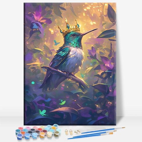 HUINORYA Hummingbird in Snow Winter Tropical Bird Framed Canvas DIY Paint by Numbers Kit Bar Cafe Cave Home Room Wall Bathroom Porch Patio Decor Gift, 16 x 12 Inch in Saudi Arabia