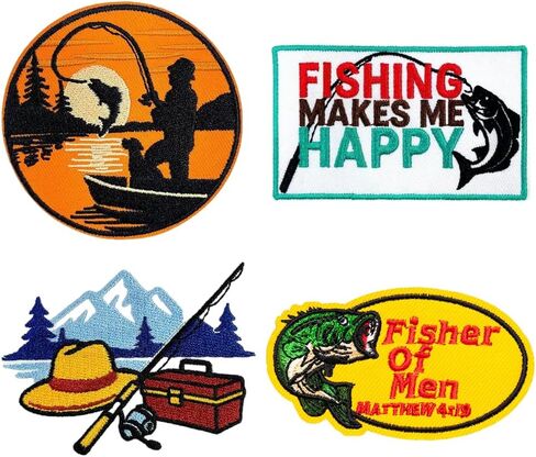 4 Pieces I Love Fishing Embroidered Sew On Iron on Fabric Repair Patches in Saudi Arabia