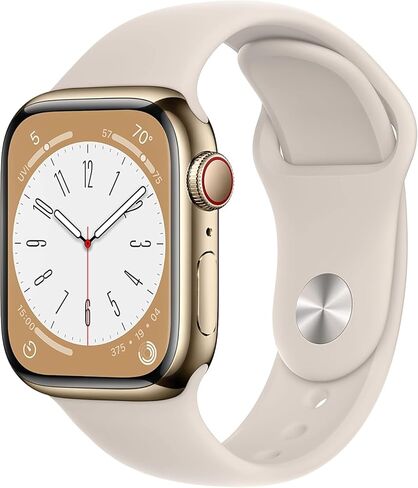 Apple Watch Series 8 (GPS + Cellular, 41MM) Gold Stainless Steel Case with Starlight Sport Band - S/M (Renewed) in Kuwait