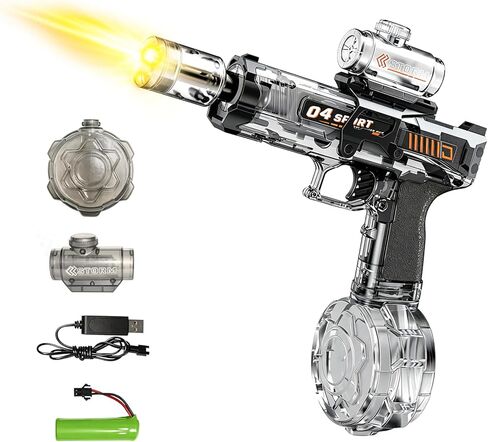 Electric Water Gun, Automatic Squirt Gun with LED Lights & Spray Sound, Rechargeable Leak-Proof Long Range Water Blaster, Summer Pool Beach Toy for Kids Adults, Transparent Black in Saudi Arabia