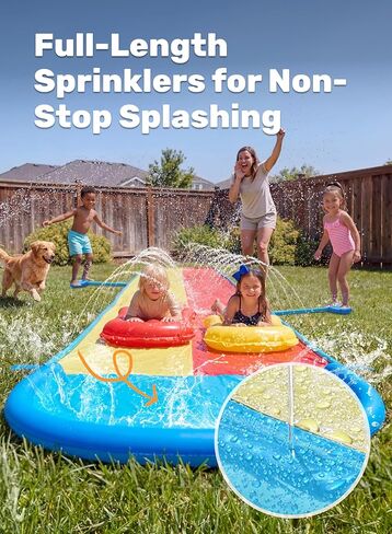 Sloosh 22.5FT Lawn Water Slide with Water Stomp, Slip Waterslide with 2 Bodyboards Summer Toy with Build in Sprinkler for Backyard Outdoor Fun for Kids in Kuwait