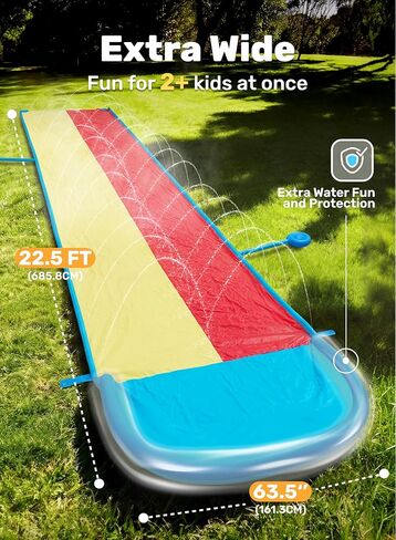 Sloosh 22.5FT Lawn Water Slide with Water Stomp, Slip Waterslide with 2 Bodyboards Summer Toy with Build in Sprinkler for Backyard Outdoor Fun for Kids in Kuwait