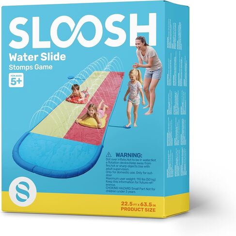 Sloosh 22.5FT Lawn Water Slide with Water Stomp, Slip Waterslide with 2 Bodyboards Summer Toy with Build in Sprinkler for Backyard Outdoor Fun for Kids in Kuwait
