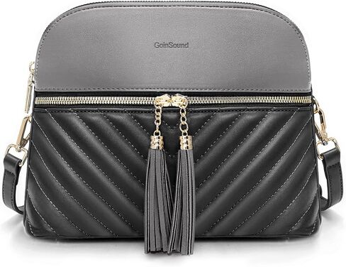 Chic Tassel Crossbody Bag for Women - Vegan Leather Double-Zip Shoulder Purse with Gold Hardware in Saudi Arabia