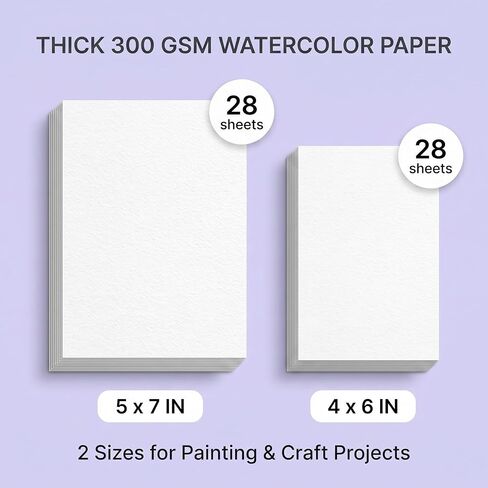 56 Sheets Watercolor Paper Bulk, 140 lb/300 GSM Cold Press Watercolor Paper, White Paint Paper in 4 x 6 in and 5 x 7 in, Thick Art Paper for Kids, Students, Beginners, Artists, Cards and Crafts in Saudi Arabia