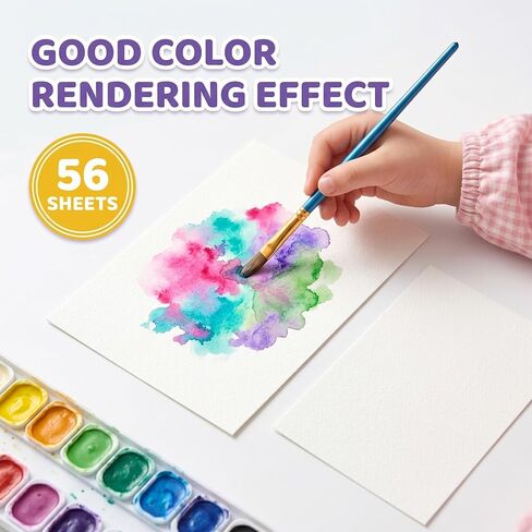 56 Sheets Watercolor Paper Bulk, 140 lb/300 GSM Cold Press Watercolor Paper, White Paint Paper in 4 x 6 in and 5 x 7 in, Thick Art Paper for Kids, Students, Beginners, Artists, Cards and Crafts in Saudi Arabia