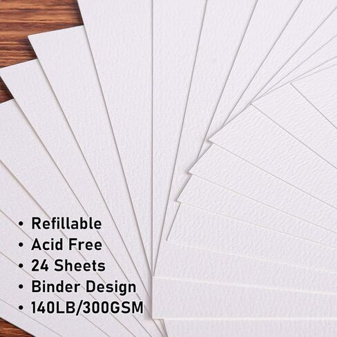 Watercolor Sketchbook A5 (8.3" x 5.8"), 24 Sheets 100% Cotton Cold Press 300GSM 140LB, Refillable Paper with Dual-Sided Consistent Texture, for Watercolor, Gouache, Acrylic & Mixed Media in Kuwait