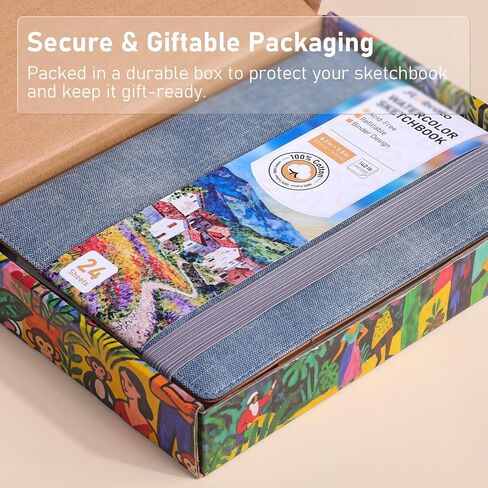 Watercolor Sketchbook A5 (8.3" x 5.8"), 24 Sheets 100% Cotton Cold Press 300GSM 140LB, Refillable Paper with Dual-Sided Consistent Texture, for Watercolor, Gouache, Acrylic & Mixed Media in Kuwait