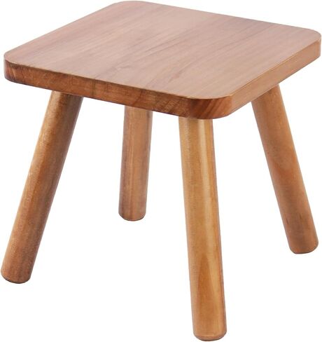 9.5 Inch Small Wooden Stool, Natural Wood Foot Stool with Non Slip Pads, Compact Square Stool for Bathroom Bedroom Entryway Plant Stand Shoe Changing in Saudi Arabia