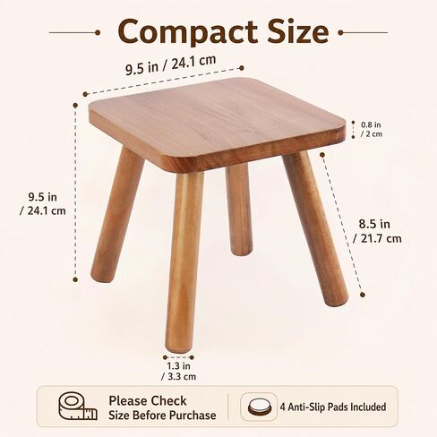 9.5 Inch Small Wooden Stool, Natural Wood Foot Stool with Non Slip Pads, Compact Square Stool for Bathroom Bedroom Entryway Plant Stand Shoe Changing in Saudi Arabia
