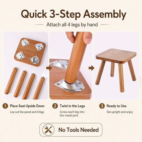 9.5 Inch Small Wooden Stool, Natural Wood Foot Stool with Non Slip Pads, Compact Square Stool for Bathroom Bedroom Entryway Plant Stand Shoe Changing in Saudi Arabia