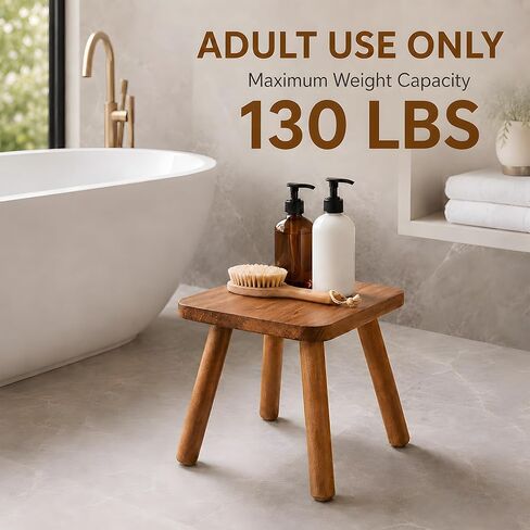 9.5 Inch Small Wooden Stool, Natural Wood Foot Stool with Non Slip Pads, Compact Square Stool for Bathroom Bedroom Entryway Plant Stand Shoe Changing in Saudi Arabia