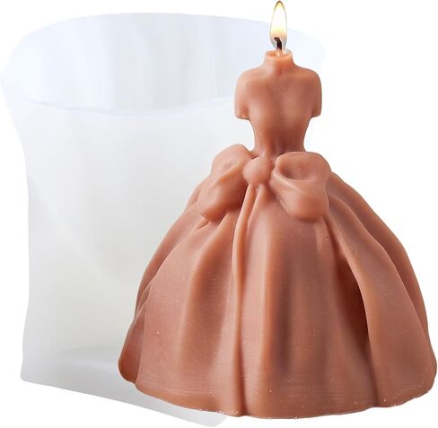 Wedding Dress Silicone Candle Mold Princess Dress Candle Mold Wedding Dress Resin Casting Mold for Candle Home Decorate Mold Candle Making Aromatherapy Gypsum Candles Clay Craft in Saudi Arabia