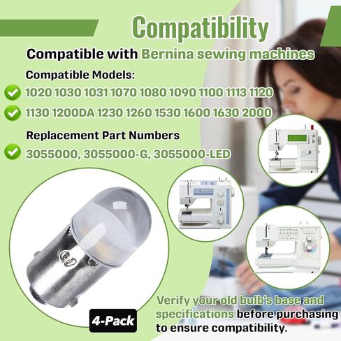 4-Pack 6V/3W 3055000-LED Push-In Light Bulb Compatible with Bernina Sewing Machine 1020,1030,1031,1080,1090,1100,1120,1130,1230,1260,1530,1630, Replacement for 3055000 3055000-G 3055000-LED in Saudi Arabia