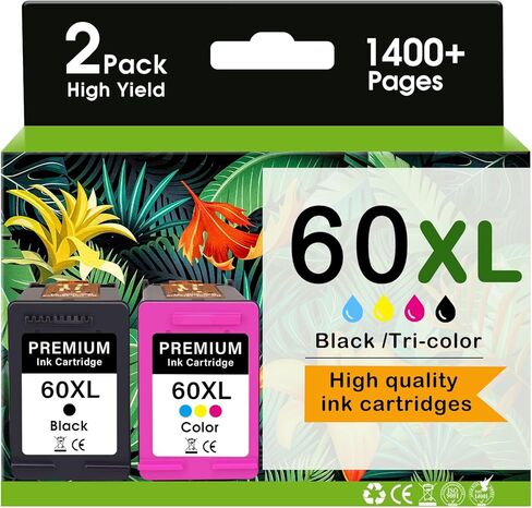 60XL Ink Cartridge Replacement for HP 60 Ink Cartridge Black and color Combo Pack 60XL High Yield Work for PhotoSmart D110 C4780 C795 C4680 C4650 Deskjet D2680 F2430 Envy 110 120 Printer (2Pack) in Saudi Arabia