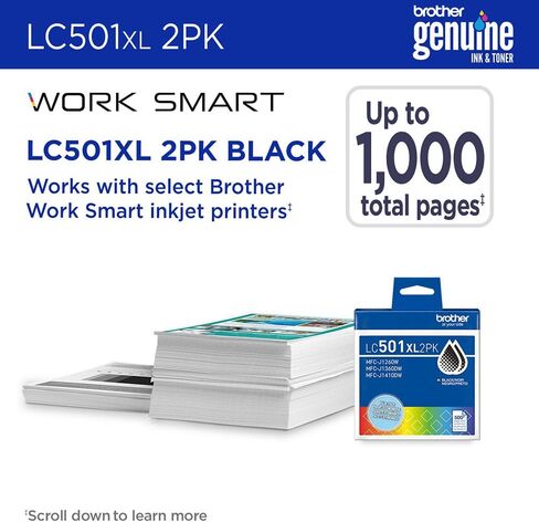 مجموعة خراطيش حبر Brother LC501XL عالية الإنتاجية مكونة من 5 عبوات 2 أسود و3 ألوان (CMY) LC501XL3PKS LC501XL2PKS متوافقة مع MFC-J1260DW، MFC-J1360DW، MFC-J1410DW in Kuwait