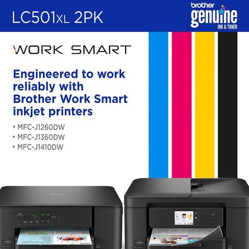 مجموعة خراطيش حبر Brother LC501XL عالية الإنتاجية مكونة من 5 عبوات 2 أسود و3 ألوان (CMY) LC501XL3PKS LC501XL2PKS متوافقة مع MFC-J1260DW، MFC-J1360DW، MFC-J1410DW in Kuwait