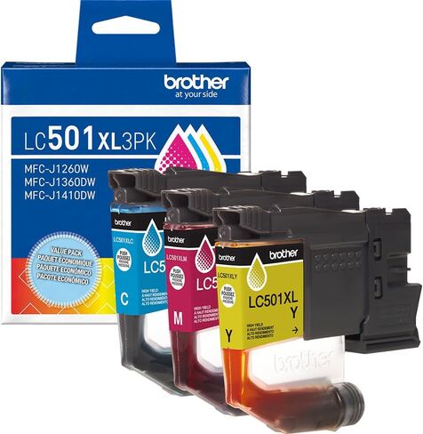 مجموعة خراطيش حبر Brother LC501XL عالية الإنتاجية مكونة من 5 عبوات 2 أسود و3 ألوان (CMY) LC501XL3PKS LC501XL2PKS متوافقة مع MFC-J1260DW، MFC-J1360DW، MFC-J1410DW in Kuwait