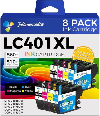 8-Pack LC401XL Ink Cartridges for Brother Printer, Compatible for Brother LC401XL Ink Cartridges LC401XL LC401 Ink for MFC-J1010DW MFC-J1170DW MFC-J1012DW MFC-J1800DW (2Black 2Magenta 2Cyan 2Yellow) in Saudi Arabia