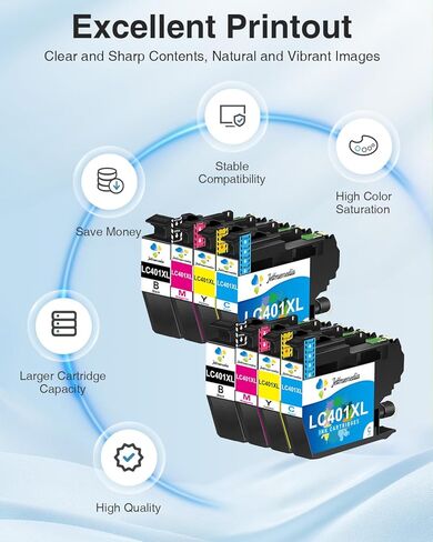 8-Pack LC401XL Ink Cartridges for Brother Printer, Compatible for Brother LC401XL Ink Cartridges LC401XL LC401 Ink for MFC-J1010DW MFC-J1170DW MFC-J1012DW MFC-J1800DW (2Black 2Magenta 2Cyan 2Yellow) in Saudi Arabia