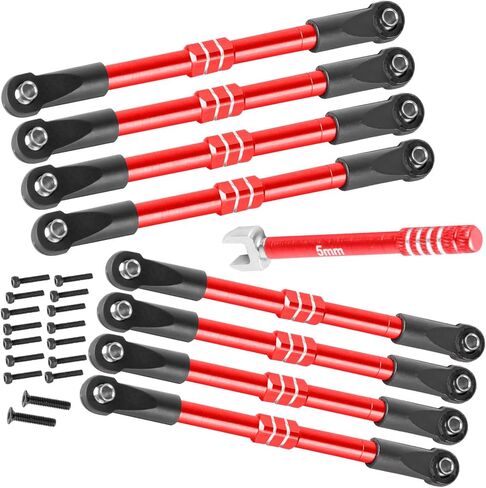 Adjustable Front Rear Toe Links Push Rods Upgrades Part for 1/16 Mini E-Revo Summit Truck,RC Aluminum Turnbuckles Camber Links,Steering Tie Rod,Suspension Pushrod Linkage Set,Red in Kuwait