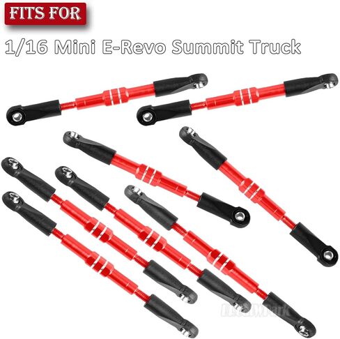 Adjustable Front Rear Toe Links Push Rods Upgrades Part for 1/16 Mini E-Revo Summit Truck,RC Aluminum Turnbuckles Camber Links,Steering Tie Rod,Suspension Pushrod Linkage Set,Red in Kuwait