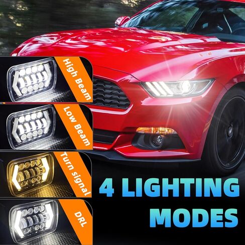 2PCS Headlights Fit For Ford E150/E250/E350/E450 1985-2013, 5x7 6x7 Inch Square Hi/Lo Beam DRL Amber Turn Signal Headlight, 130W 44000LM 6500K Super Bright, DOT Approved in Saudi Arabia