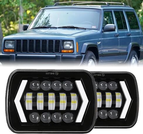 2PCS Headlights Fit For Ford E150/E250/E350/E450 1985-2013, 5x7 6x7 Inch Square Hi/Lo Beam DRL Amber Turn Signal Headlight, 130W 44000LM 6500K Super Bright, DOT Approved in Saudi Arabia