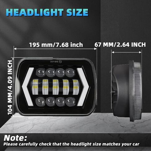 2PCS Headlights Fit For Ford E150/E250/E350/E450 1985-2013, 5x7 6x7 Inch Square Hi/Lo Beam DRL Amber Turn Signal Headlight, 130W 44000LM 6500K Super Bright, DOT Approved in Saudi Arabia