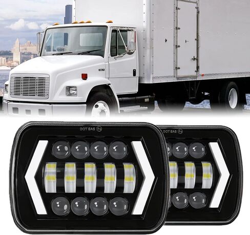 2PCS Headlights Fit For Ford E150/E250/E350/E450 1985-2013, 5x7 6x7 Inch Square Hi/Lo Beam DRL Amber Turn Signal Headlight, 130W 44000LM 6500K Super Bright, DOT Approved in Saudi Arabia