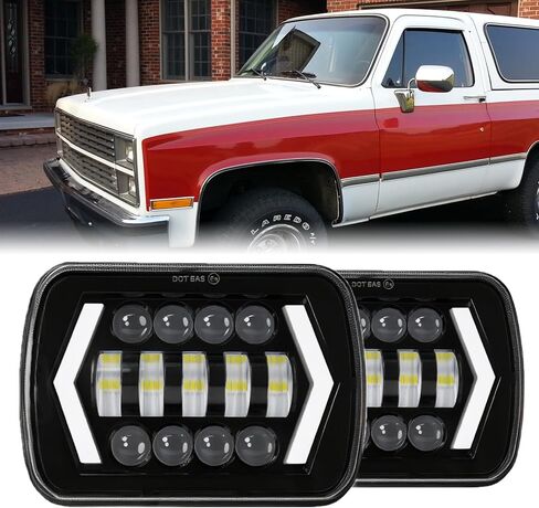 2PCS Headlights Fit For Ford E150/E250/E350/E450 1985-2013, 5x7 6x7 Inch Square Hi/Lo Beam DRL Amber Turn Signal Headlight, 130W 44000LM 6500K Super Bright, DOT Approved in Saudi Arabia