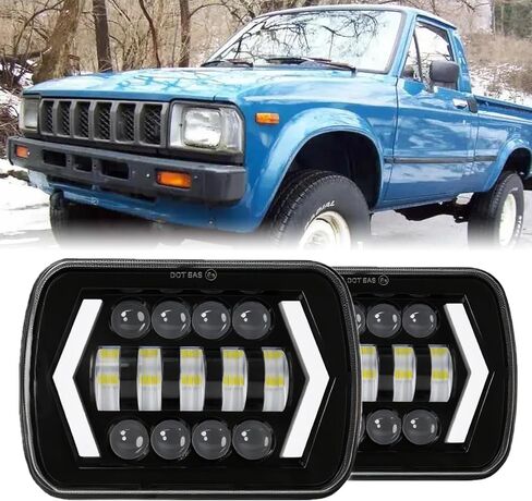 2PCS Headlights Fit For Ford E150/E250/E350/E450 1985-2013, 5x7 6x7 Inch Square Hi/Lo Beam DRL Amber Turn Signal Headlight, 130W 44000LM 6500K Super Bright, DOT Approved in Saudi Arabia