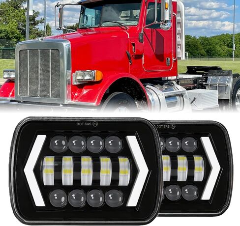 2PCS Headlights Fit For Ford E150/E250/E350/E450 1985-2013, 5x7 6x7 Inch Square Hi/Lo Beam DRL Amber Turn Signal Headlight, 130W 44000LM 6500K Super Bright, DOT Approved in Saudi Arabia