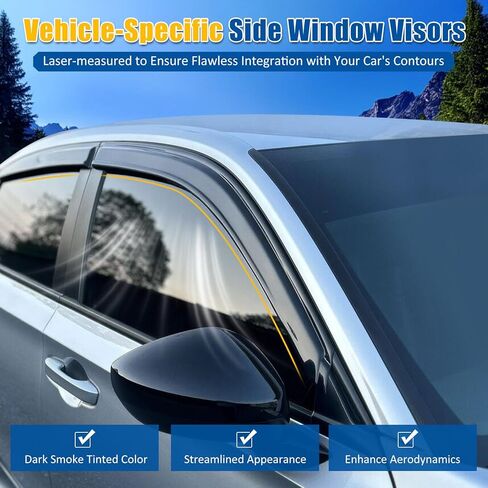 FREEMOTOR802 Tape-on Window Deflectors Fits 2025-2026 Kia K4, Rain Guards Side Window Visors Wind Deflectors Vent Visors Smoke Tinted Acrylic 4PCS in Kuwait