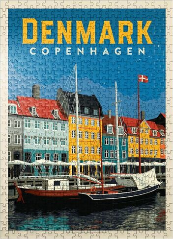 MyPuzzle Denmark: Copenhagen, Vintage Poster - Premium 500 Piece Jigsaw Puzzle for Adults in Kuwait