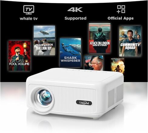 Outdoor Projector [1900 Brightness & 1k+ Official Apps] Movie Projector 4K, Electric Focus & 4P Keystone, Lisowod L02 Smart Projector with WiFi and BT, Portable Proyector for Backyard & Home Cinema in Kuwait