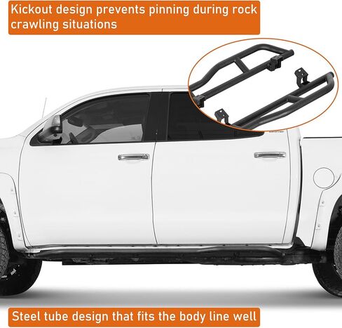Hooke Road Tundra Rock Sliders with Kick-Out for 2007-2021 Toyota Tundra CrewMax(4 Full Size Doors), Running Board Nerf Bars for Rock Crawling in Kuwait