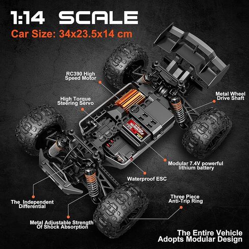 1:14 مقياس جميع سيارات RC التضاريس للبالغين والأولاد (14323) ، Max Fast 40+ KPH ، شاحنة RC على الطرق الوعرة 4WD للثلوج والرمال والطين ، سيارة مكافحة عن بعد مقاومة للماء 4x4 مع بطاريتين قابلة لإعادة الشحن in Saudi Arabia