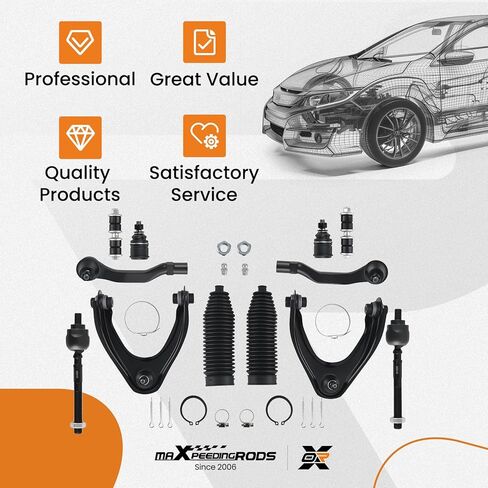 maXpeedingrods 12Pc Front Upper Control Arm Kit for Honda Civic 1996-2000, Suspension Kit with Lower Ball Joints Sway Bar Links Outer & Inner Tie Rods Boots in Kuwait