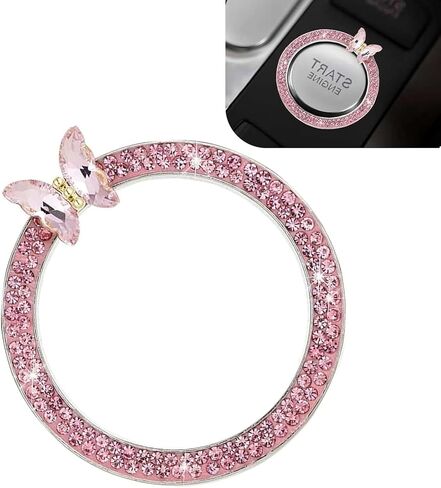 hinestone Crystal Car Buttons and Knobs Ring, Key Ignition Starter & Knob Sticker, Push to Start Button Decorative Sticker for Girl and Women (Purple) in Saudi Arabia