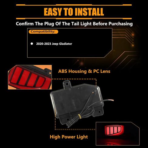 Dynamic Rear Fog Bumper Reflector Brake Tail Lights for 2020-2023 Gladiator in Saudi Arabia