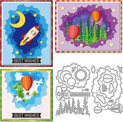 GLOBLELAND Layered Sky Cutting Dies Clouds Sun Metal Die Cuts Moon Forest Tunnel Cutting Embossing Templates for Scrapbooking Crafts Paper Cards Making in Kuwait
