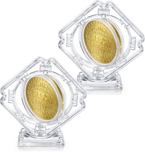2 Pcs Coin Display Case Stand Holders for Collectors, Standing Coin Display Case Clear Acrylic Coins Protector 3D Rotatable Floating Coins Capsules Frame for Collectors Medallion Medal (1.6X 1.6in) in Kuwait