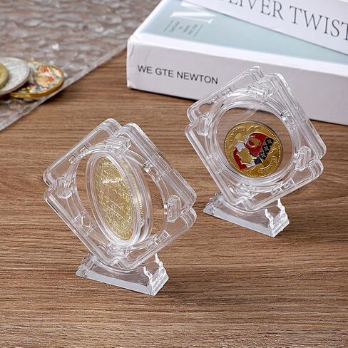 2 Pcs Coin Display Case Stand Holders for Collectors, Standing Coin Display Case Clear Acrylic Coins Protector 3D Rotatable Floating Coins Capsules Frame for Collectors Medallion Medal (1.6X 1.6in) in Kuwait