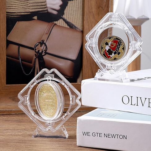 2 Pcs Coin Display Case Stand Holders for Collectors, Standing Coin Display Case Clear Acrylic Coins Protector 3D Rotatable Floating Coins Capsules Frame for Collectors Medallion Medal (1.6X 1.6in) in Kuwait